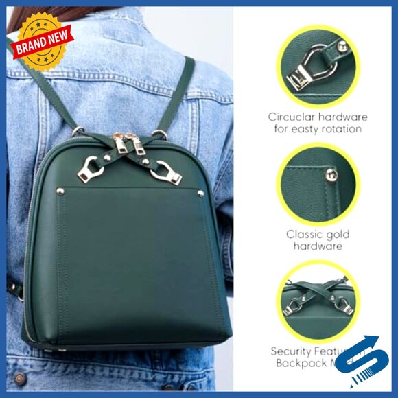 Convertible Vegan Leather Backpack Purse with Shoulder Strap, 10.5x4x11.5in
